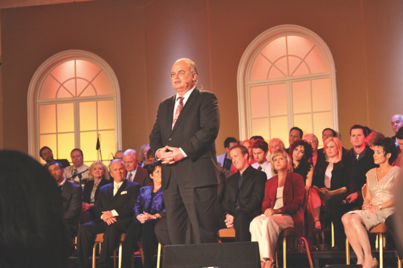Fred Kinsey speaks at a fundraising event for Voice of Prophecy.