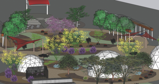 Representación artística de un futuro diseño para el parque de sostenibilidad de La Sierra University.